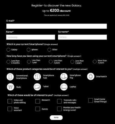 Landing page di pre-order con domande di qualificazione per segmentare i lead